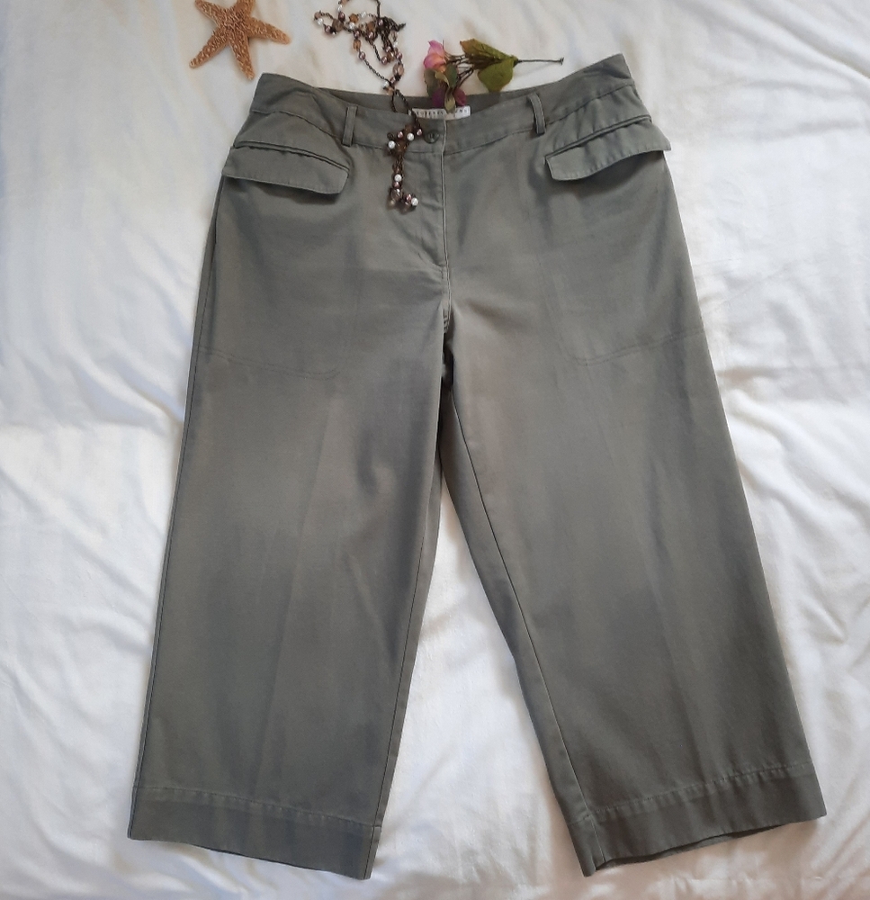 GEOFFREY BEENE Crop Wide Leg Pants, Army Green Cotton